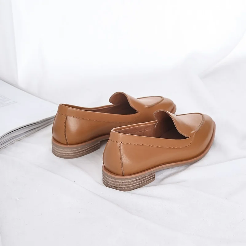 

Leather Women‘s Genuine Flat Shoes For Female Retro Casual Flats Slip On Women Loafers Chaussure Femme