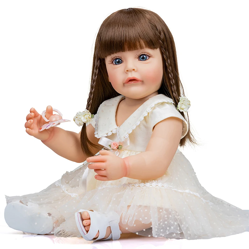55cm Volle Körper Silikon Reborn Baby Mädchen Puppe Sue-Sue Hand-detaillierte Malerei mit Braun Lange Perücke haar Spielzeug für Mädchen
