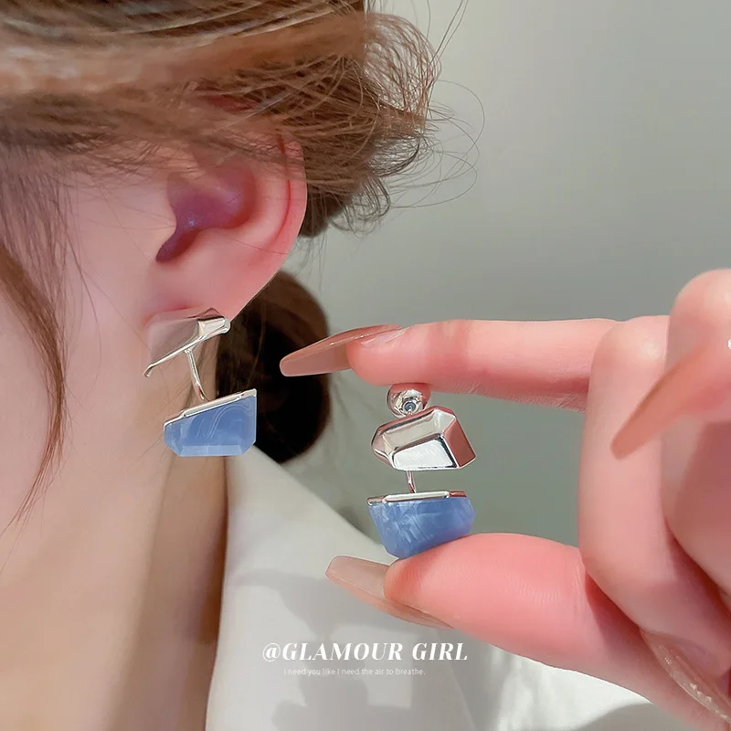 

Personality Geometric Metallic Blue Acrylic Earrings For Woman Luxury Jewelry Y2k South Korea Women Earring Trends 2023 Gift