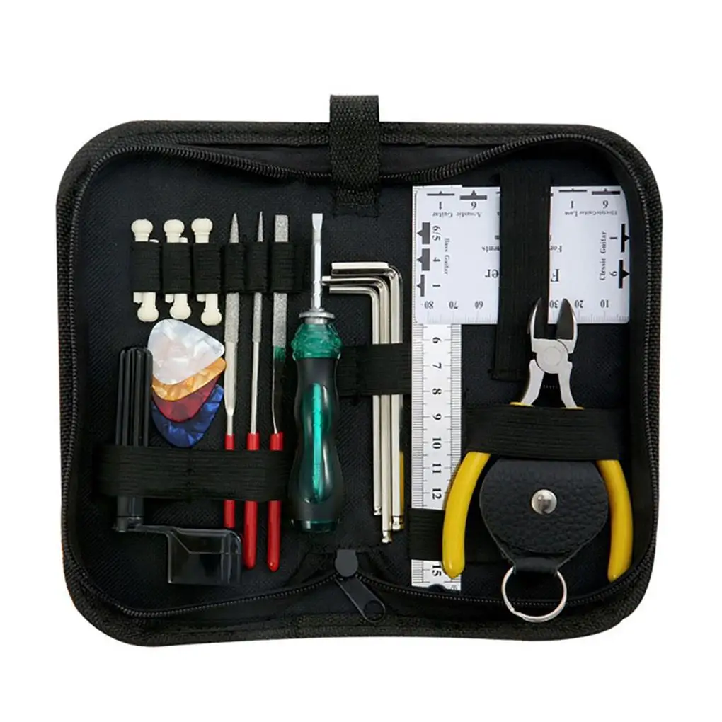 

Practical Useful Metal Durable Guitar Repairing Tool Kit Stainless Steel Tuning Wrench Guitar String Changing Set with Bag