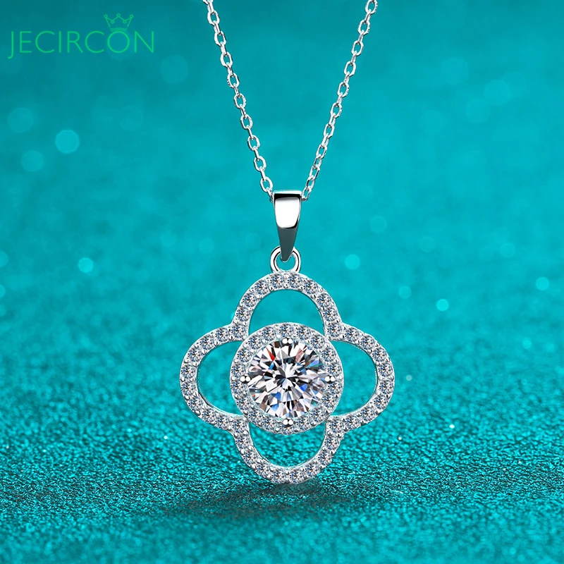 

Ожерелье JECIRCON из муассанита в 1 карат, женское ожерелье из серебра 925 пробы с цветком, роскошное Сверкающее Ювелирное Украшение с бриллиантами