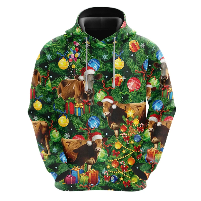 Мужская рождественская толстовка с капюшоном в виде коровы модные забавные