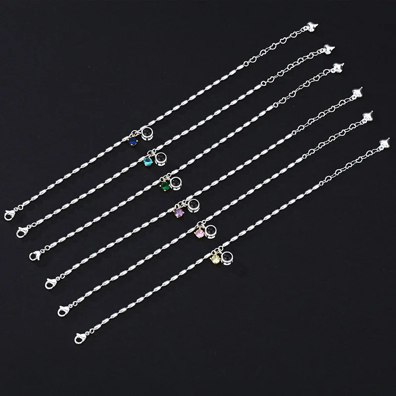 Personalized Birthstone Custom Photo Projection Bracelet Silver Color Rice Beads Chain Commemorative Jewelry Gifts Drop Shipping
