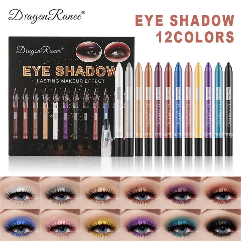 

12PCS Color Eye Shadow Pencil Set With Pencil Sharpener Long-lasting Non-smudge Glitter Matte Eye Shadow Stickes TSLM1