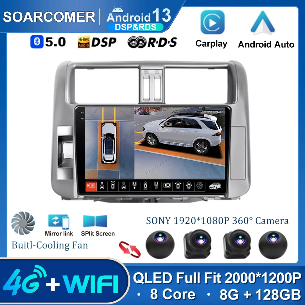 

Android 12 для Toyota Land Cruiser Prado 150 2009 - 2013 автомобильное радио мультимедийный видеоплеер Навигация стерео GPS QLED WIFI + 4G BT
