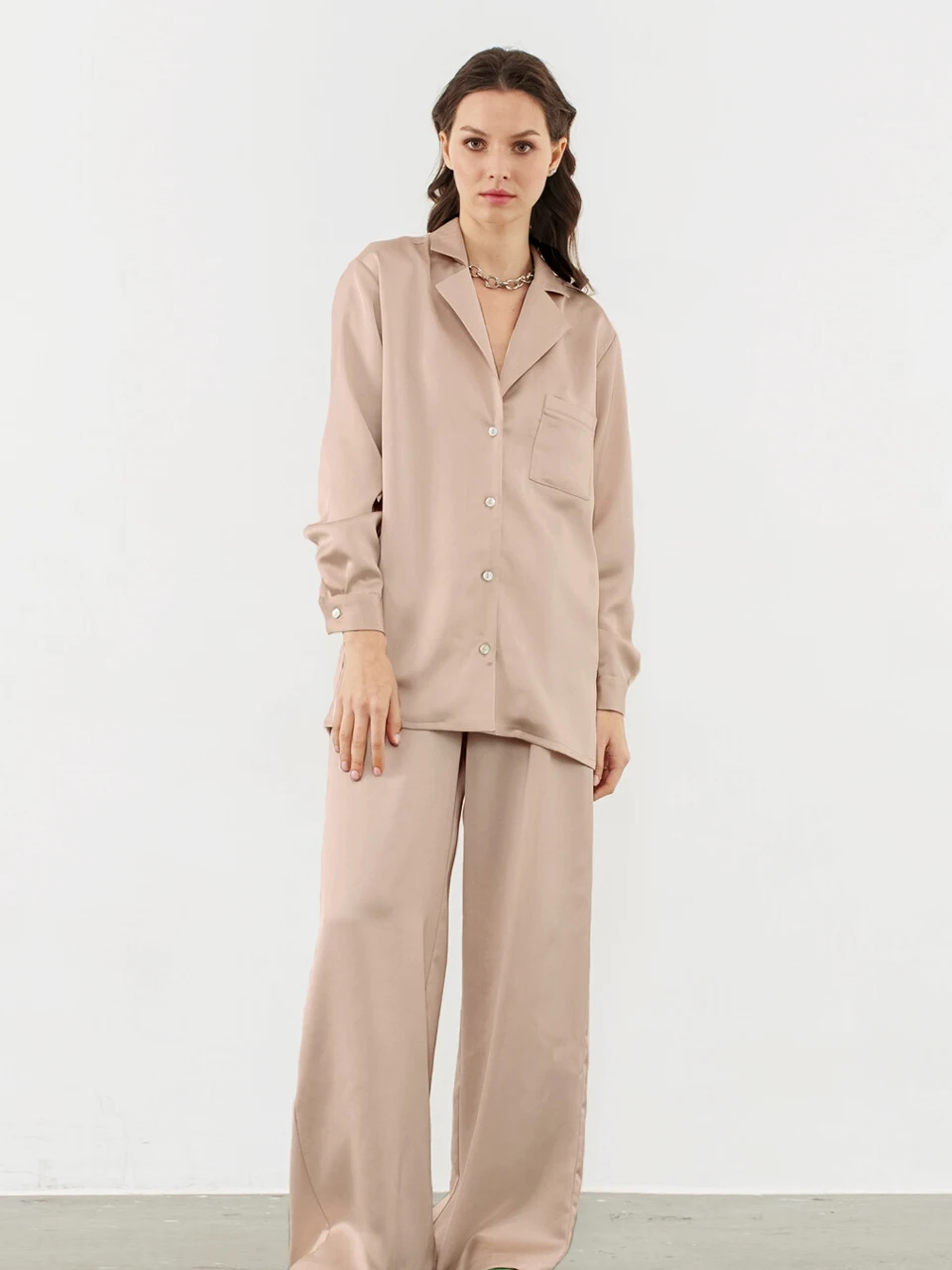 

Однотонная Пижама Linad, костюмы с брюками, однобортный пижамный комплект для женщин, Женская атласная Домашняя одежда из 2 предметов, свободн...