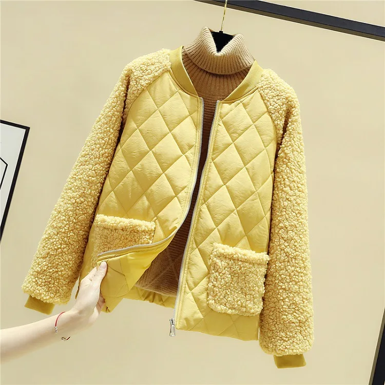 2022 New Women's Short Style  Version of Loose Winter Lamb Wool Down Cotton Jacket Stand Collar Cotton Jacket Fashion Coat