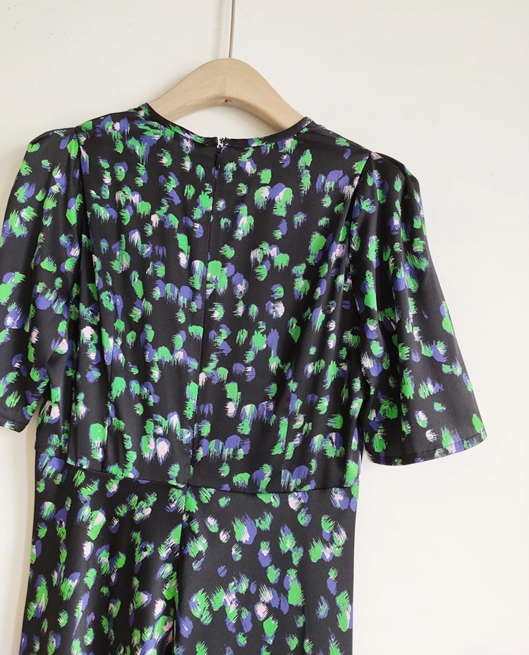 Шелковое атласное платье средней длины с V-образным вырезом и принтом UK 8-UK 14