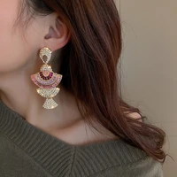 vintage baroque style geometric drop earrings women pink zircon crystal sector dangle earrings banquet jewelry accessories