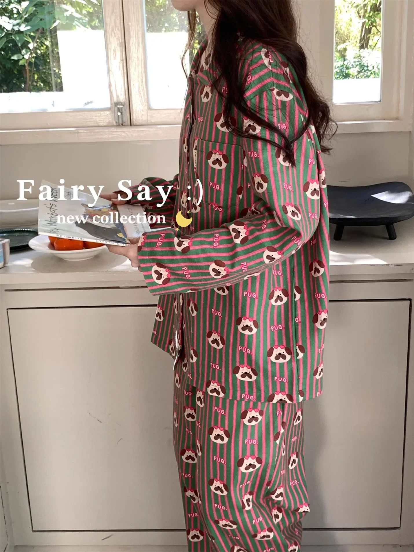 Фото Cotton Sweet Loungewear Korean Fashion Cartoon Print Lapel Long Sleeve Pajama Sets Cute Girls Homewear 2025 Spring New №4