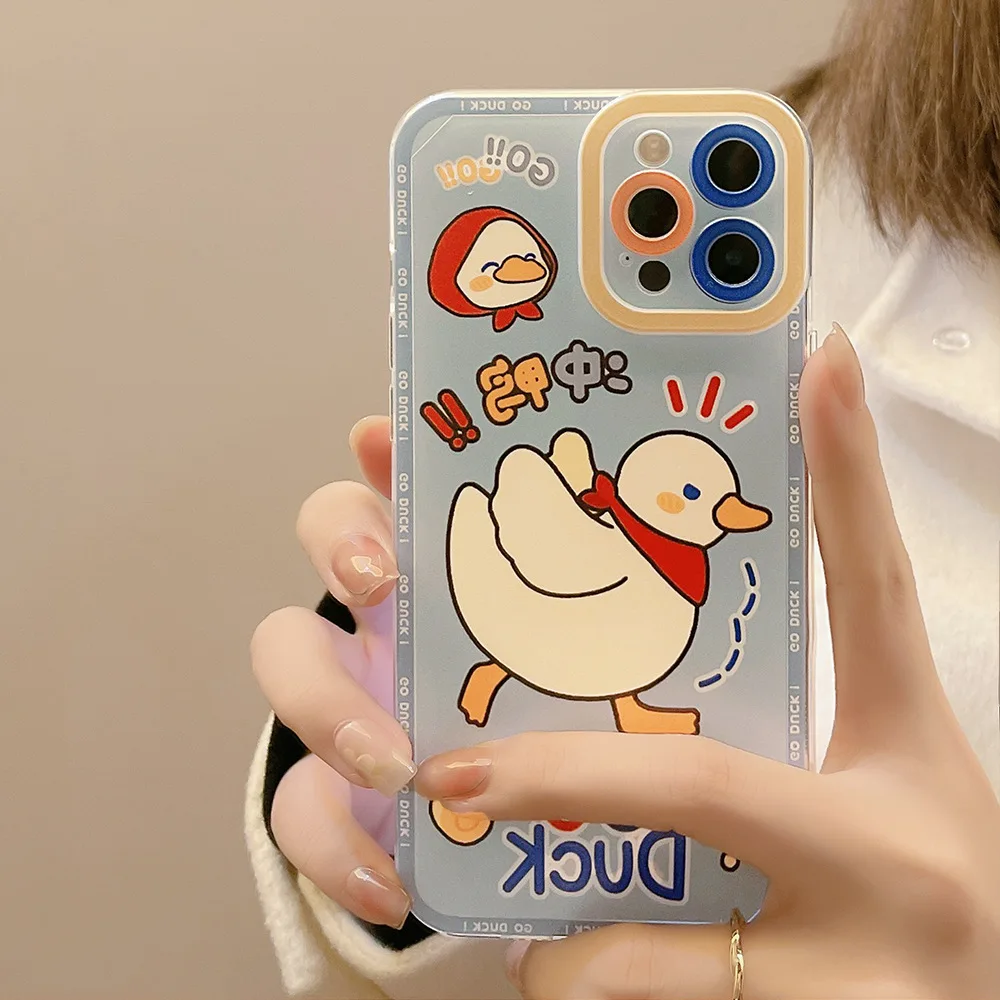 

Funny Cute Cartoon Animal Duck Korea Phone Case For iPhone 11 12 13 Pro Mini XS Max X XR 7 8 Plus SE 2 Shockproof Soft Cover