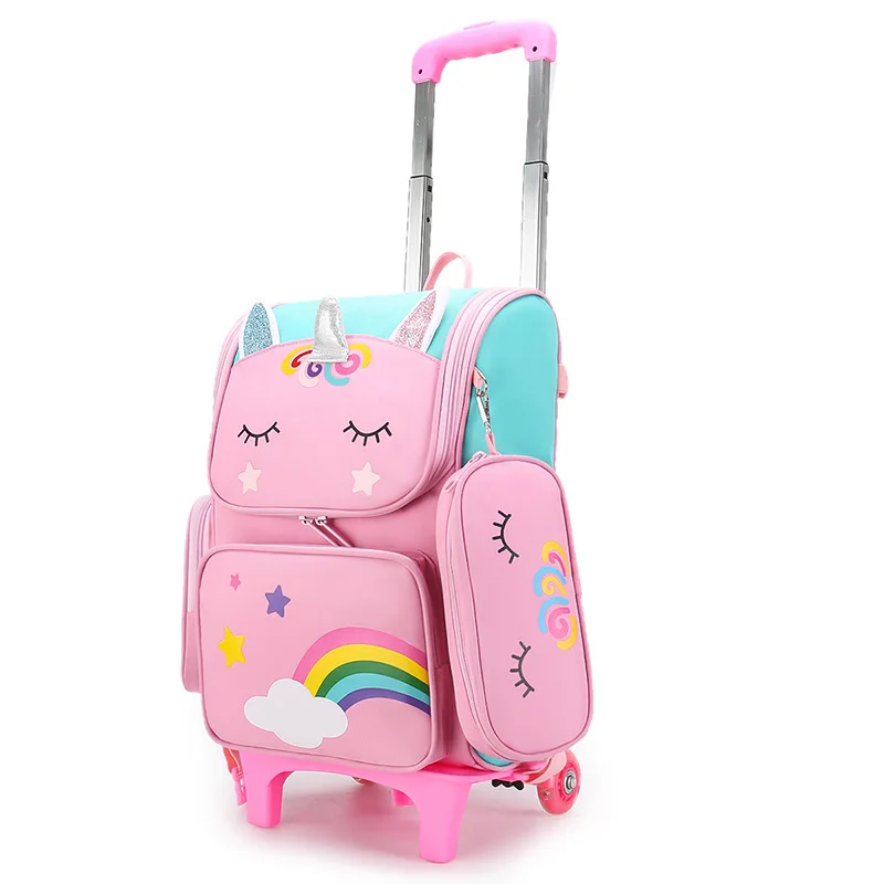 

Trolley Student School Backpack Rolling Bag Trolley Bag For Cartoon Kids Bags Wheeled With Girls Unicorn Wheels Backpack