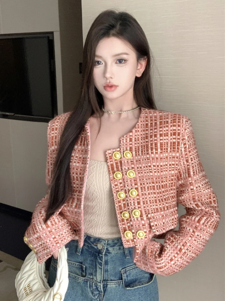 

Runway Autumn Double Breasted French Women's Luxury Chic Tweed Woolen High Quality Small Fragrance Coat Jacket Casaco Outwear