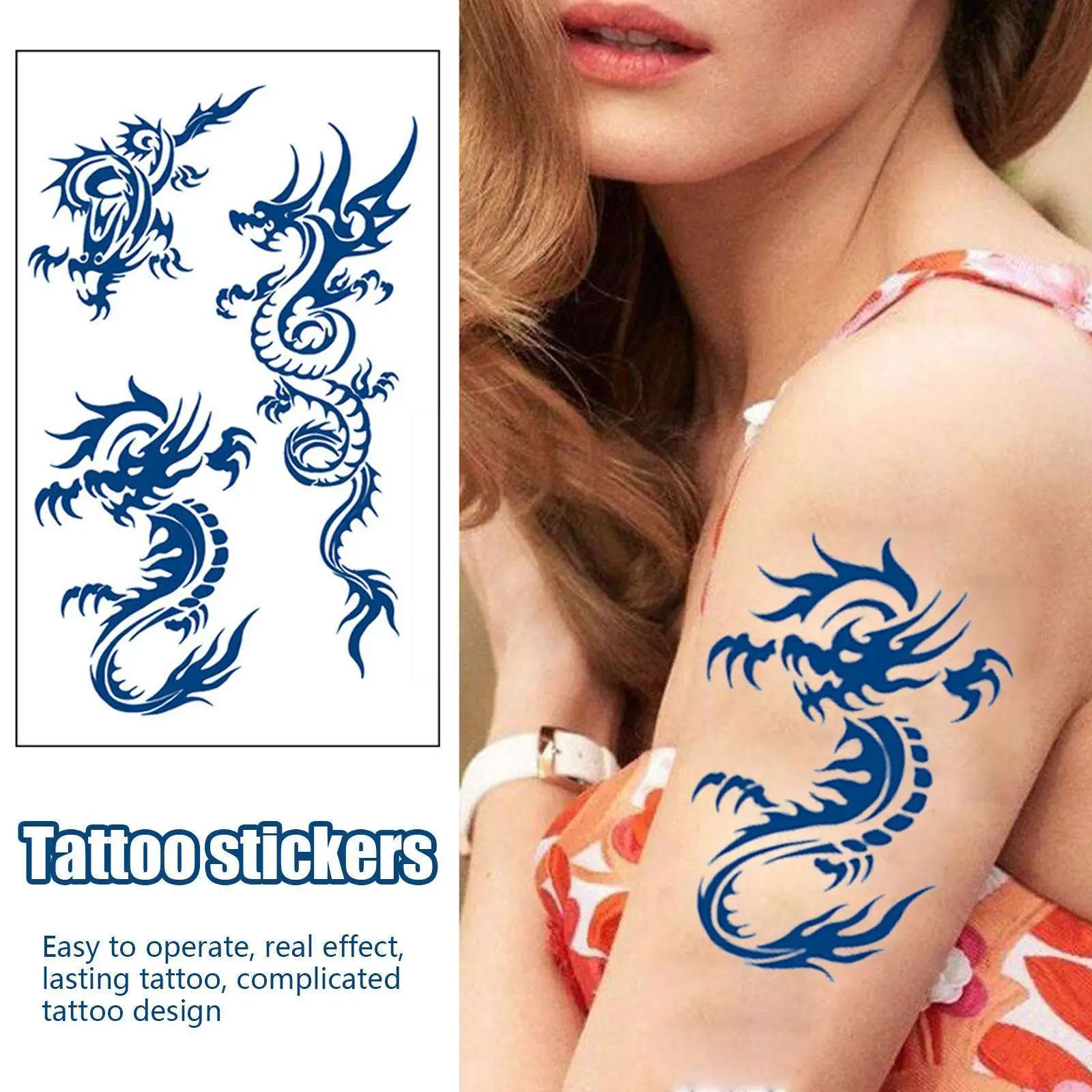 

Тату-наклейки с голубым драконом и тотем, временные стикеры, тату на тело для женщин, мужские травяные водостойкие татуировки, искусство Juic ...