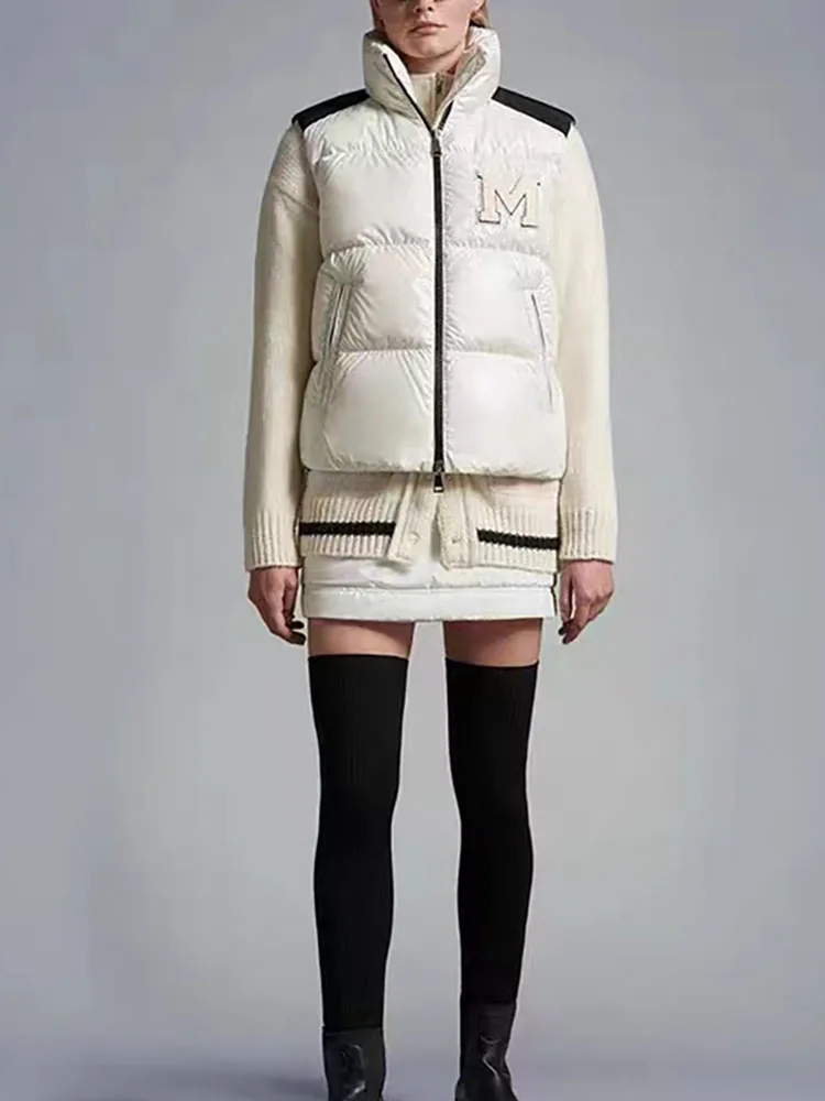 

y2k Autumn and Winter Standing Collar Color Blocking M Embroidery Sleeveless Vest Women's Jacket2023korean fashion Warm Coat