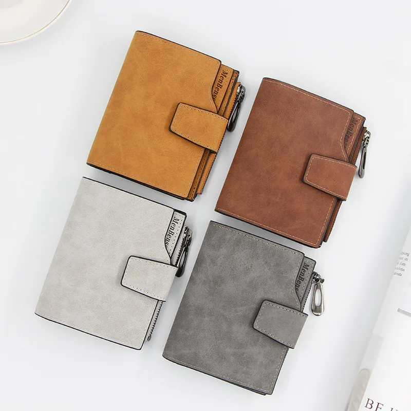 

New Ladies Short Wallet Large Capacity Multi-card Coin Purse Frosted Small Wallet Zipper Buckle Wallet Female Wallet Coin Bag
