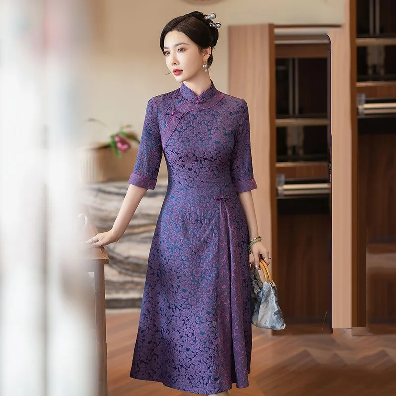 Новинка 2024 китайское платье для молодых мам женское элегантное жаккардовое