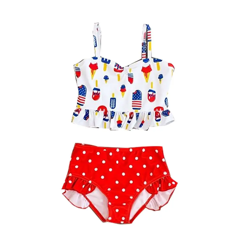 

Модный детский купальник из двух предметов, купальник с фламинго для девочек, летние комплекты бикини, детский купальник