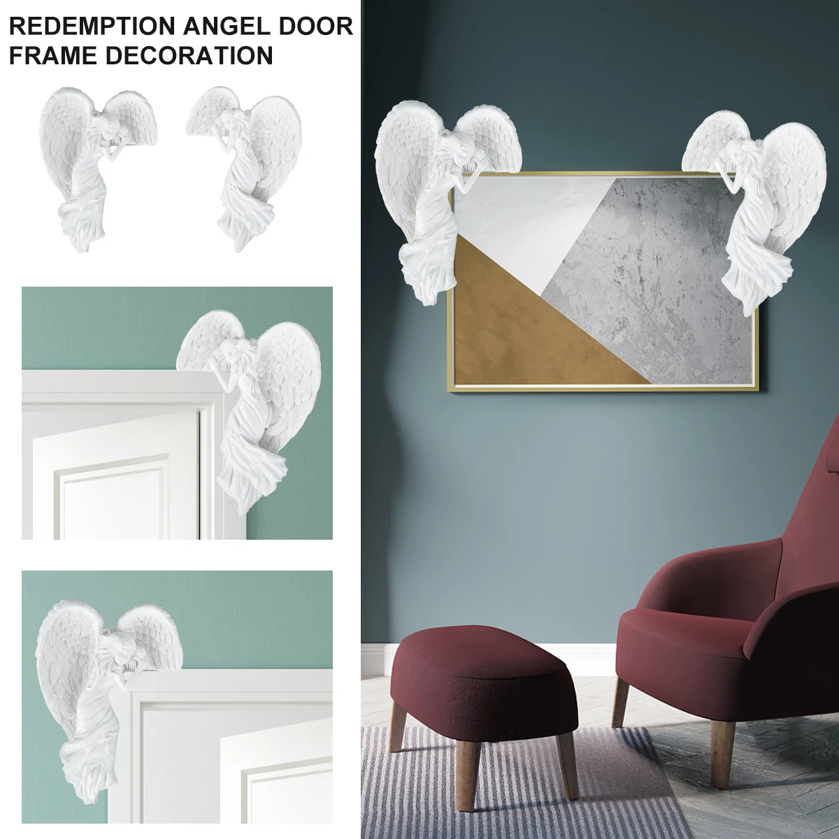 

Декоративная рамка для двери ангела, скульптура для двери ангела, декор для ангела, необычное художественное настенное украшение, домашний ...