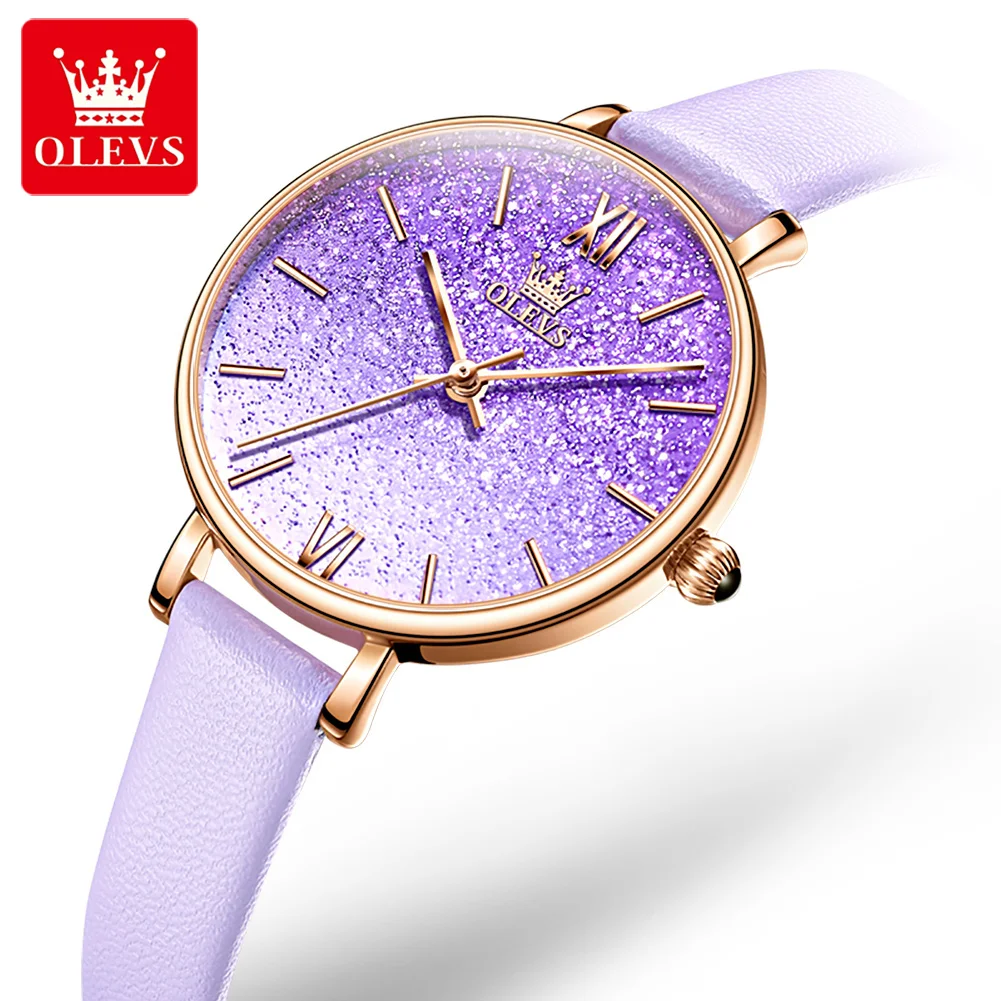 

OLEVS Luxury Student Leather watches for women Starry Sky Purple ladies Wristwatch Waterproof Casual Quartz Watch Boutique gift