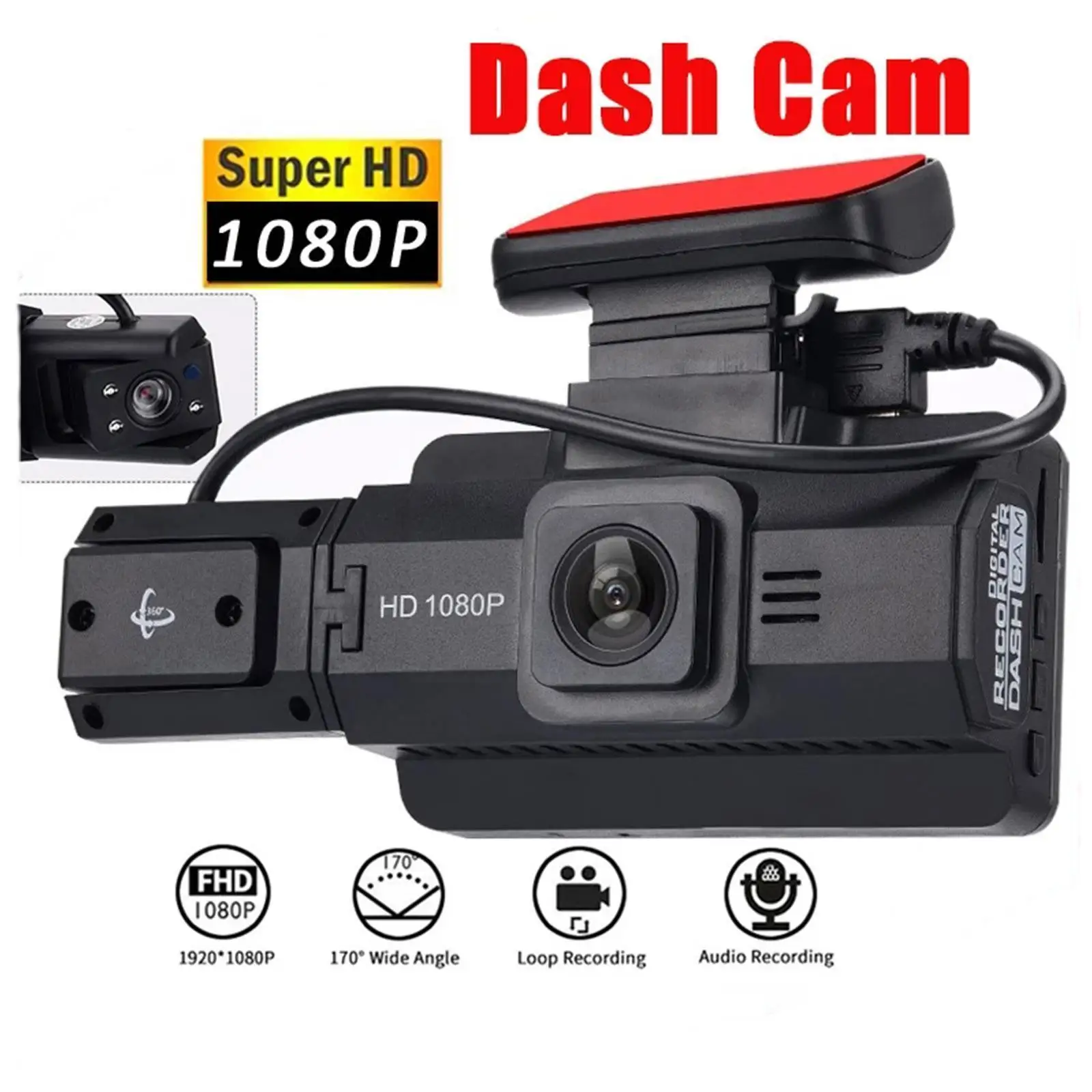 

3 inch Car DVR Camera HD 1080P Dash Cam 170° Wide Angle Vision With Recorders Night Video Way Recording G-Sensor Loop Camer E0H4