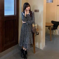 small daisy girl puff sleeve dress female spring autumn 2022 new french floral long dress korean fashion sweet dress for women