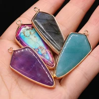 natural stone amethyst amazonite gold plated tapered pendant for jewelry making diy necklace accessories charm gift party20x45mm