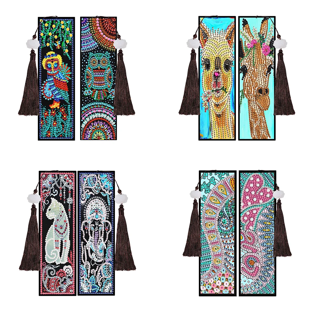 

2pcs Creative DIY Bookmark Diamond Painting 5D Special Leather Tassel Tag Arts Tassel Book Marks Craft Decoration Christmas Gift