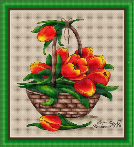 

A basket of tulips High Quality Cross stitch Handmade Counted Canvas DIY Cross-stitch kits Embroidery