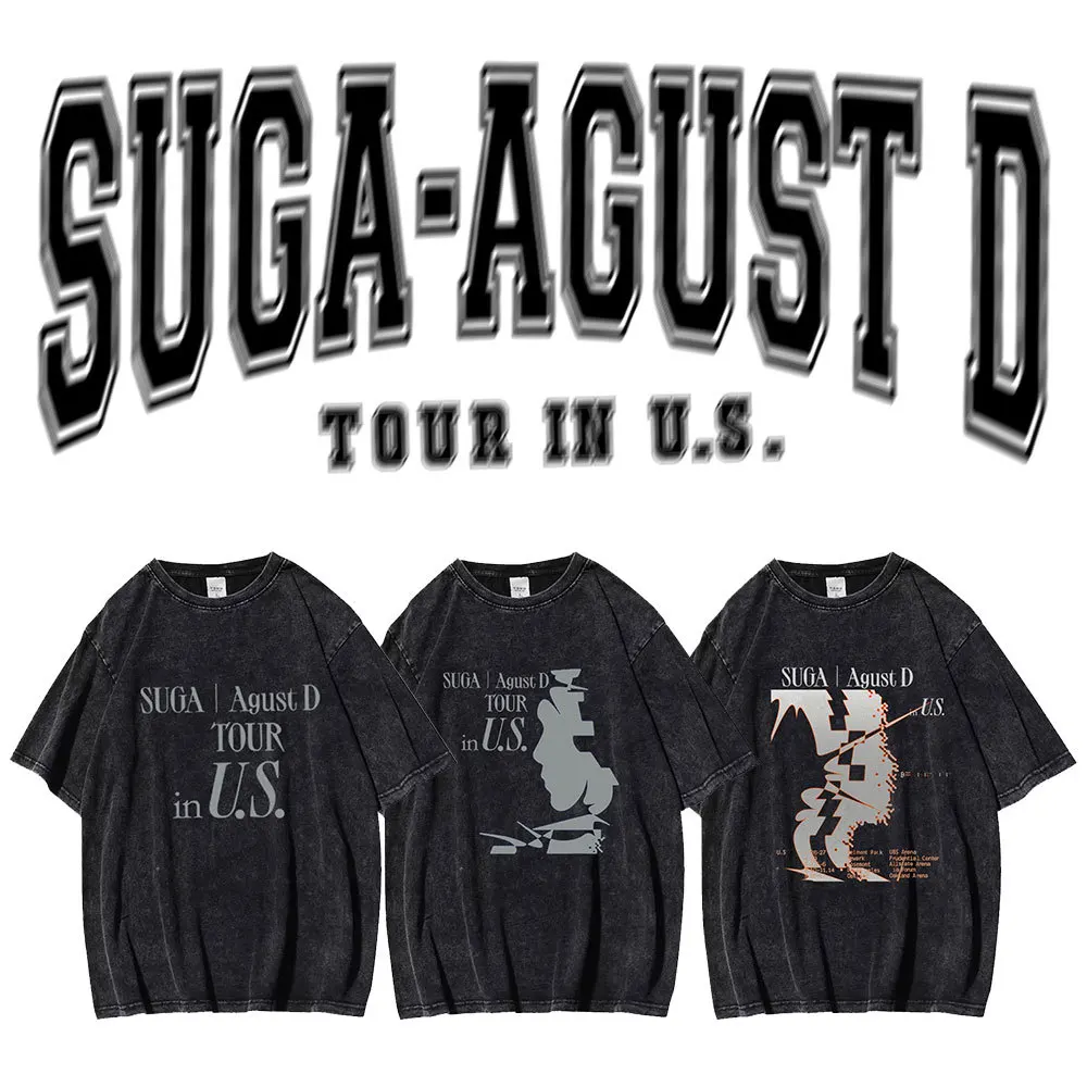 

KPOP Agust D Printed Women's T-Shirt Tops Summer Cotton Washed Tee Short Sleeve Tops Unisex Harajuku Casual Fashion T-Shirts