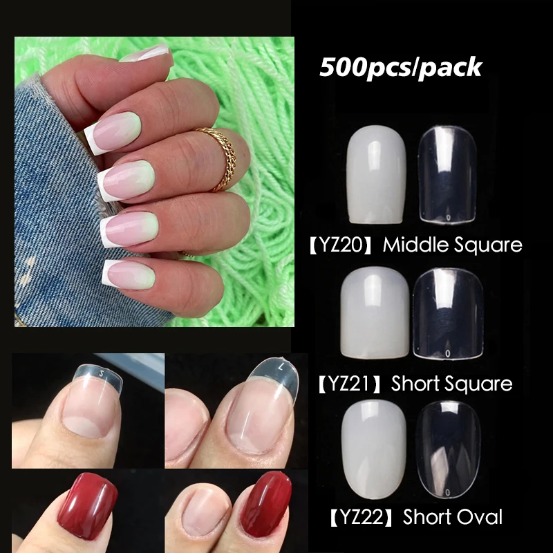 Super Short Nail Tips 500 Pcs Full Cover False Fake Nails Capsule Americaine Gel X Manicure Short Press on Acrylic Nails 2022