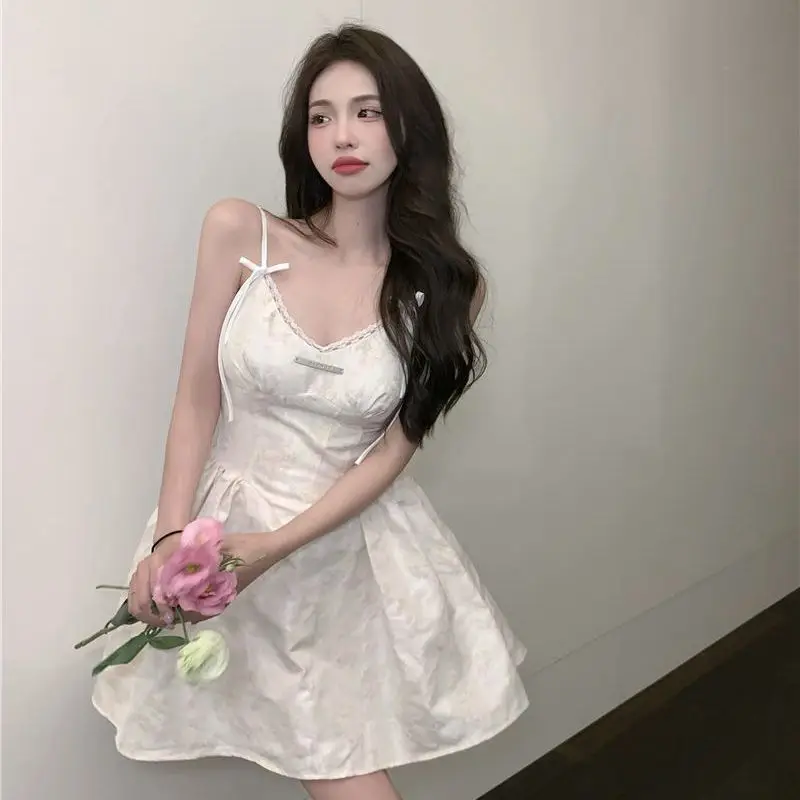 

Hsa летнее Элегантное Белое Мини-Платье Y2k, женское вечернее платье феи на вечерние, платье на бретелях в стиле ретро, без рукавов, Сетчатое платье, корейское платье