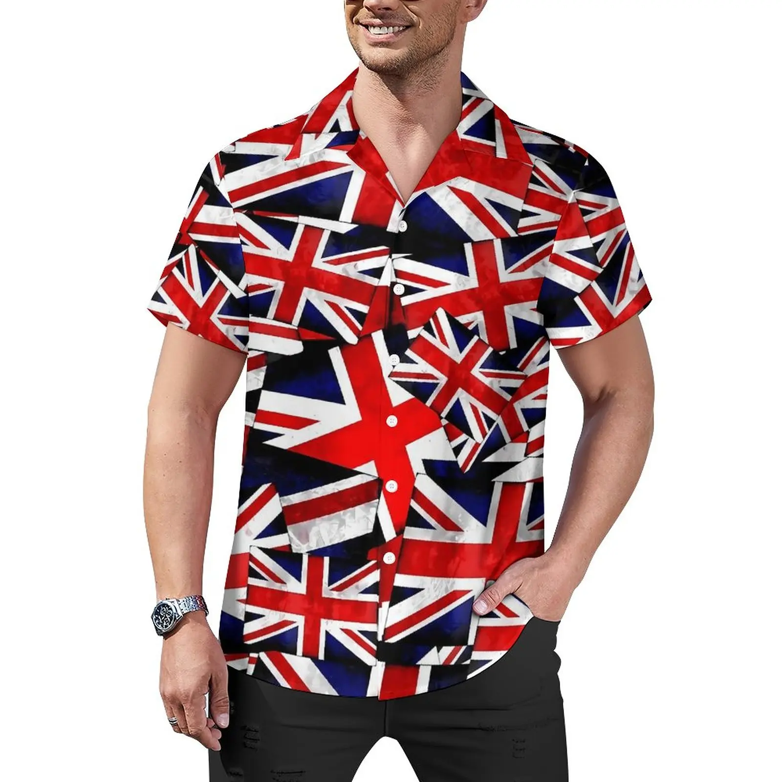

Рубашка для отпуска с британским флагом, Гавайские повседневные рубашки с британским флагом, мужские трендовые блузки с коротким рукавом, индивидуальный Топ 3XL, 4XL