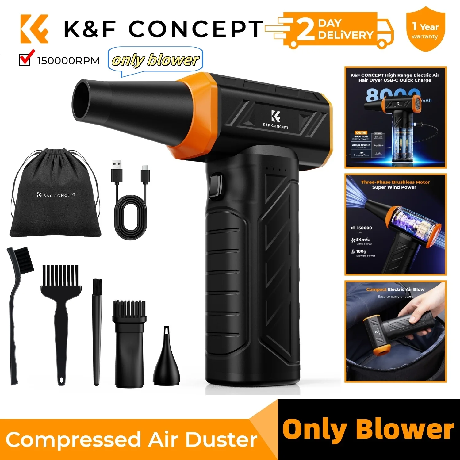 

K&F CONCEPT Бесщеточная воздуходувка 8000 мАч