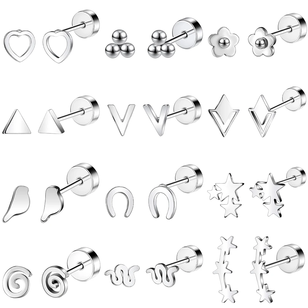 Серьги-гвоздики ZEMO из нержавеющей стали для девочек, Подарочные ювелирные украшения для пирсинга с милым цветком, звездой, сердцем, птицей, завиткой ушной раковины, 20 г, 1 пара