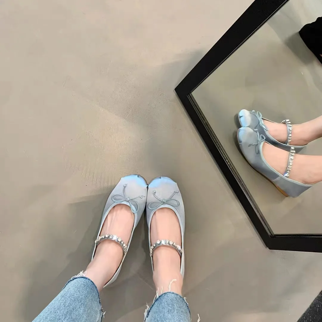 

New Arrival Real Silk Bowtied Ballet Flats Women Plaid Riband Cross Strap Espadrilles Mujer Two Styles Crystal plus size 43