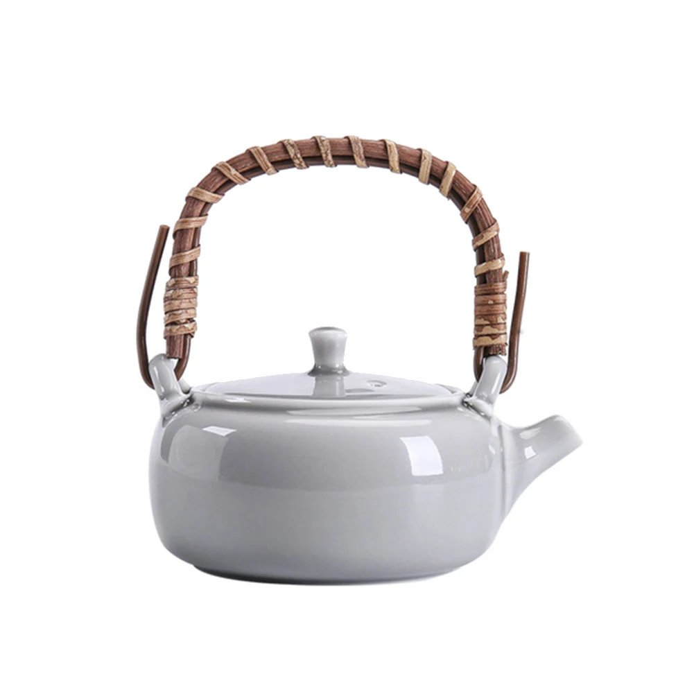 

Ice Gray Glazed Teapot Household Teapot Rattan Handle Small Single Pot