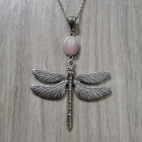 boho pink crystal stone large dragonfly long chain pendant necklace for women jewelry wholesale