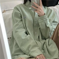 houzhou green blouse women harajuku y2k long sleeve spring korean style white chic shirts female vintage 2022 casual all match