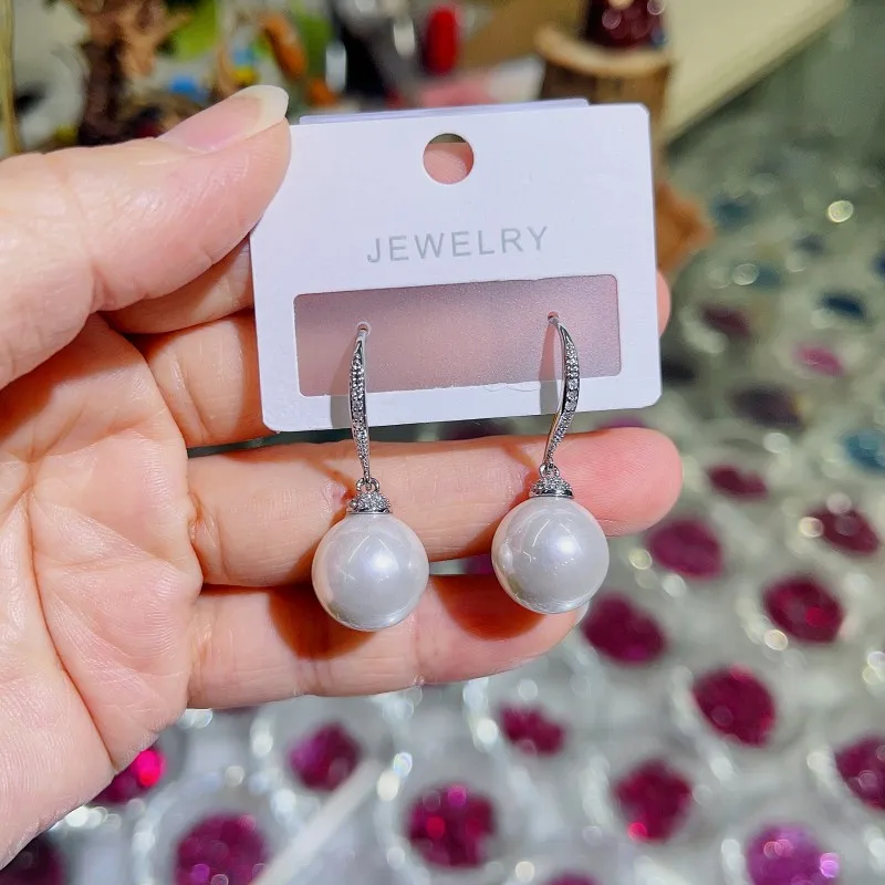 

Pearl Earrings Female Zircon Earhook Fine Jewelry for Women Anniversary Party Gift Real 925 Sterling Silver