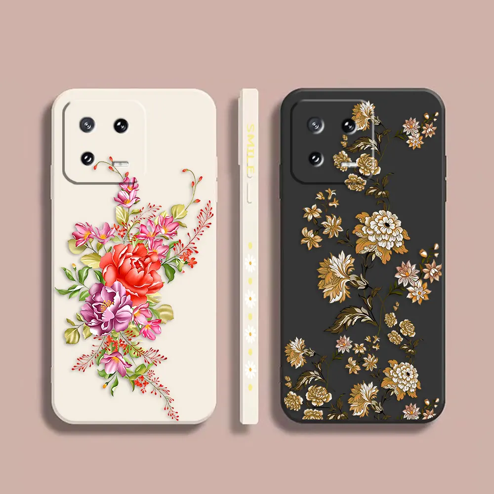 

Case For Xiaomi PCOO F3 M3 X2 6X 8 CC9E MIX 2 2S 3 4 Shark 3 5 GT Pro 4G 5G Simple Liquid Silicone Case Flower Gardening