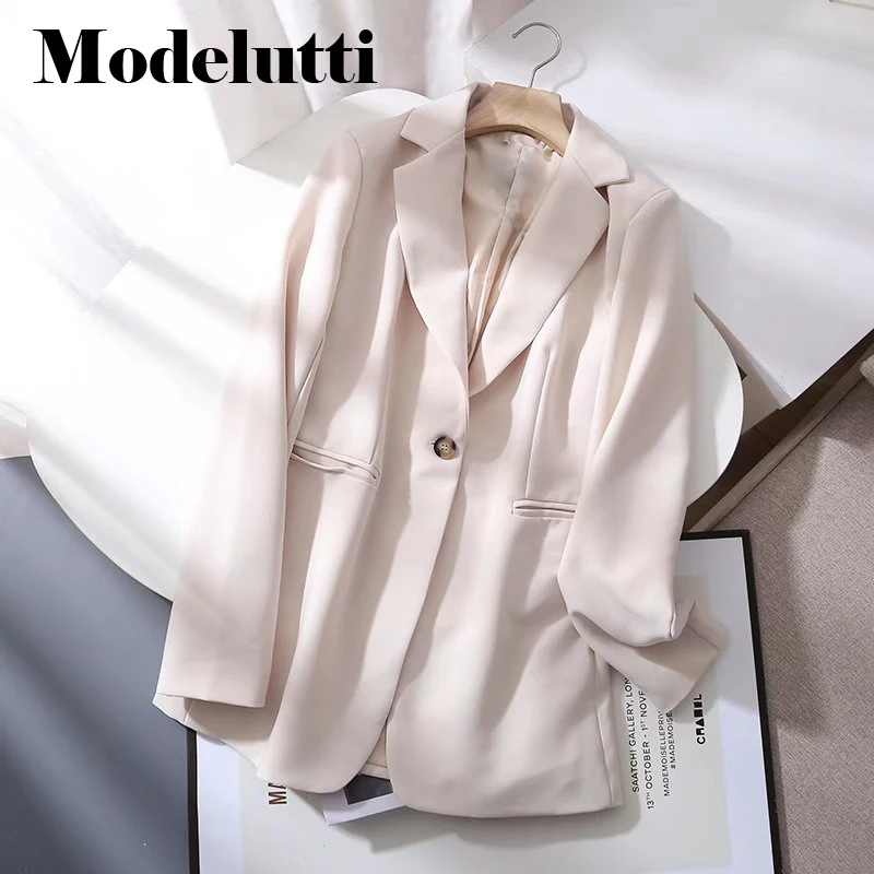 

Modelutti 2023 New Spring Autumn Fashion One Button Blazer Coat Commute Style Temperament Women Casual Solid Simple Tops Female
