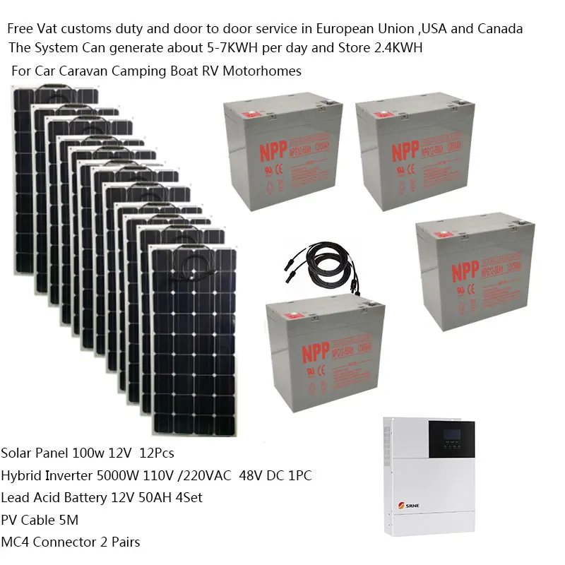 

Solar Panel Kit Complete With Battery 5000W 220V 110V PV Panel 100W UPS Hybrid Inverter Off Grid System 4HP Camping Car Caravan