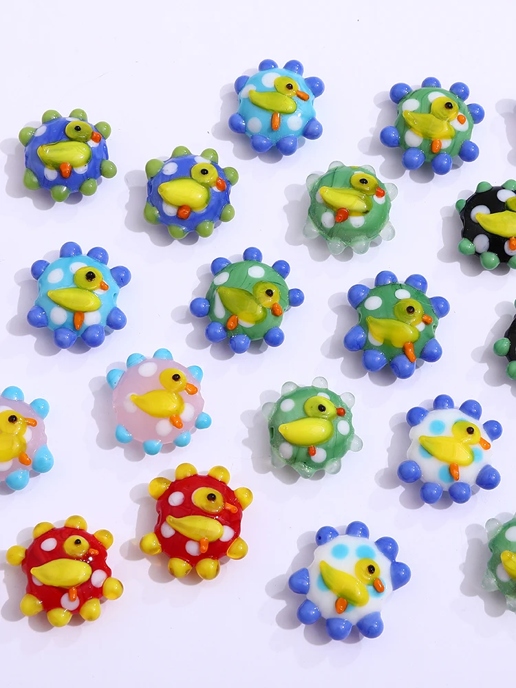 

Color contrast round wavy dot small yellow duck glass beads loose beads DIY handmade jewelry bracelet necklace accessories