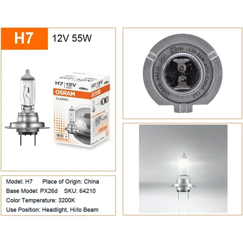 Галогенные лампы OSRAM H7 55 Вт для автомобильных фар H7 Противотуманные фары дальнего ближнего света 3200K PX26d 64210 Оригинальная OEM деталь 3200K 12V