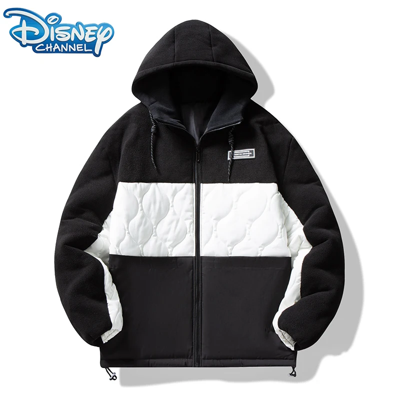 

Disney Mens Winter Jacket Men 2022 Fleece Patchwork Hooded Parkas Windbreaker Cotton Padded Hip Hop Streetwear Coat Jackets