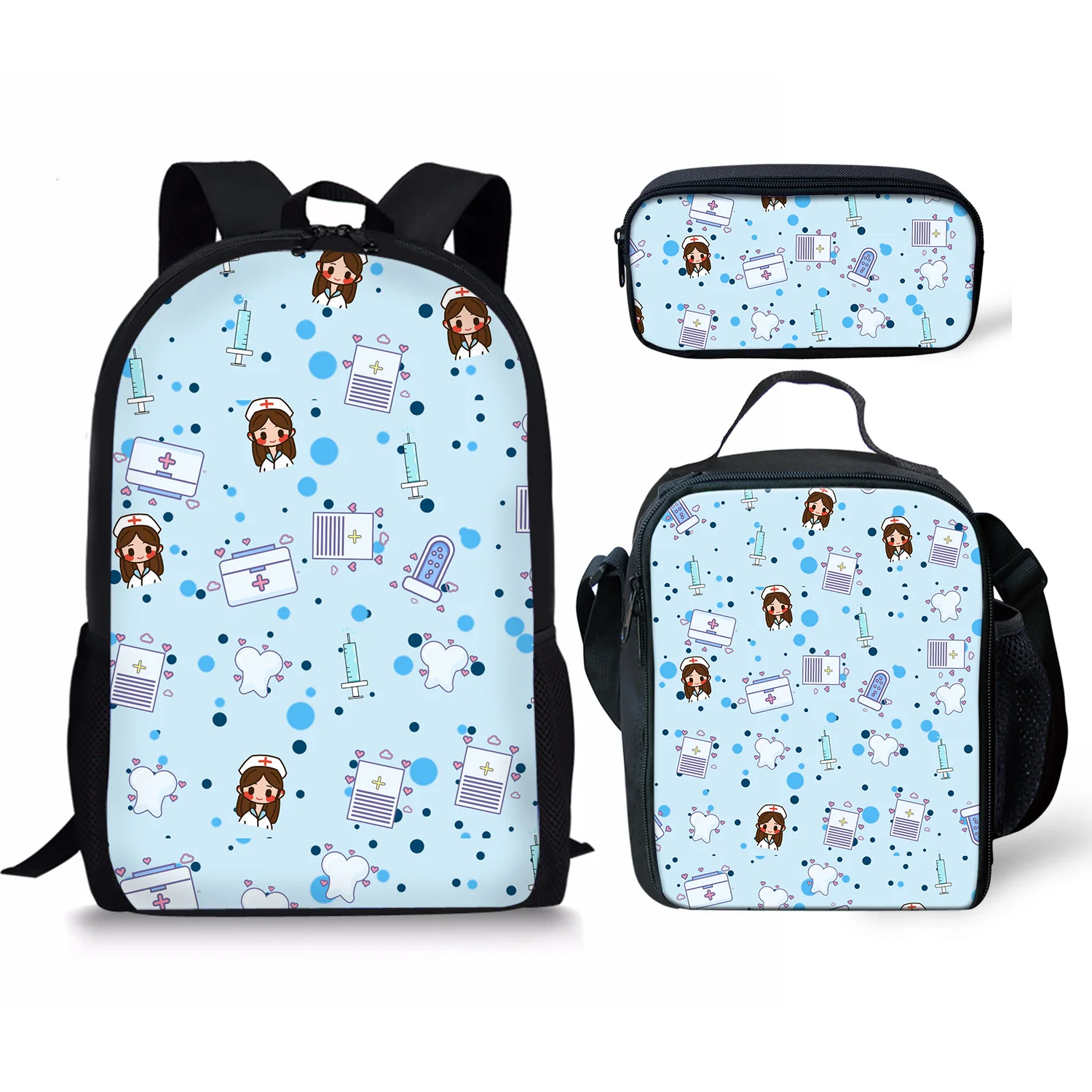 

Набор из 3 шт. школьных сумок с принтом сердца для медсестер, мальчиков и девочек, рюкзаки для учеников, сумка для книг, сумка для ланча, сумка для карандашей, легкий рюкзак