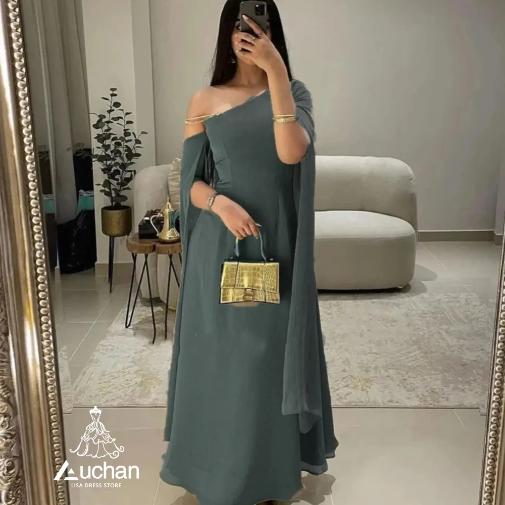 

Auchan Green One Shoulder Dubai Evening Dress Shawl Sleeves Ankle Length Summer Elegant Party New Dress Suit For Women 2023