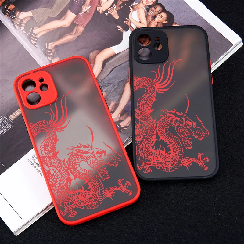 Unique Aesthetic Design Red Dragon Phone Case for iPhone 14 12 11 13 Pro Mini X XS XR Max 6 7 8 Plus SE Soft Bumper Back Cover