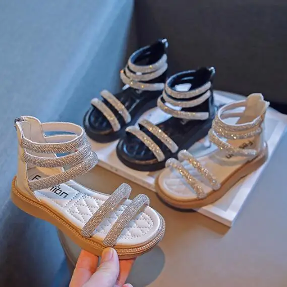 

Kids Sandals For Girls Gladiator Flat Soft Sole Fashion Princess Children's Beach Sandals Pendant Zip Sweet Roman Sandals 26-36